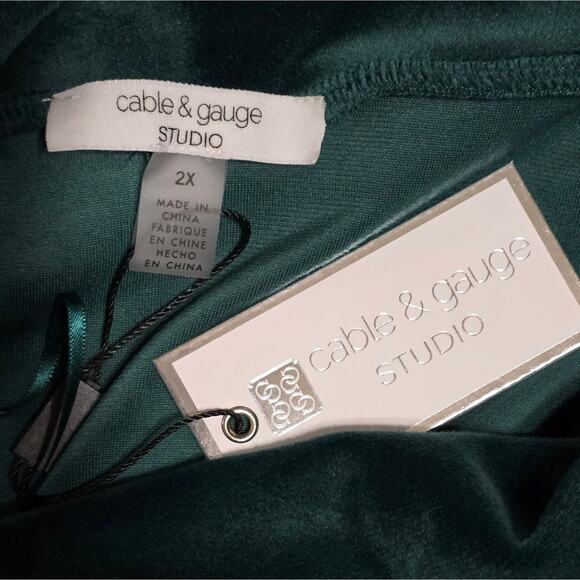 CABLE & GAUGE Teal‎ Velvet Velour Cowl Neck Sweater Sweatshirt Plus Size 2X New - Picture 6 of 6
